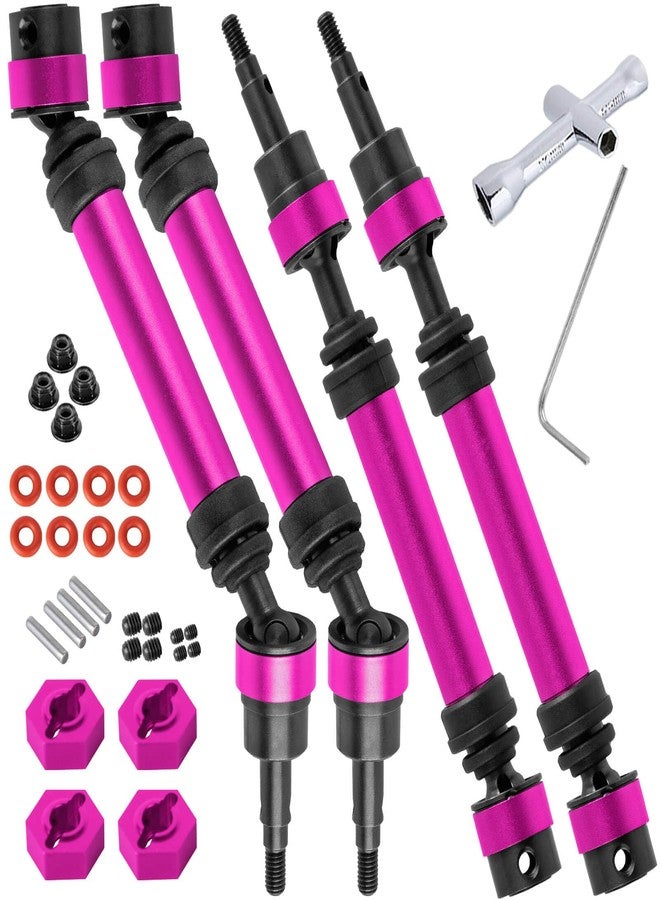 BRCatWPark RC Drive Shaft Axles Upgrades Part for 1/10 Bigrock 3S,Steel Front & Rear 4PCS Driveshafts CVD w/Hex Hops Up,Pink - Image 1